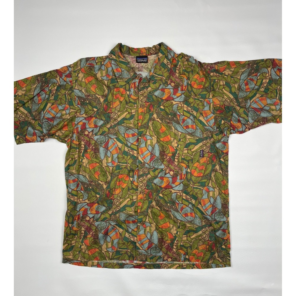 Patagonia A/C Shirt Mens Medium Fish Leaf Pattern Vintage